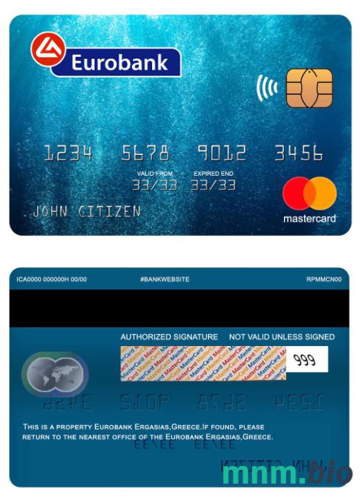 Greece Eurobank Ergasias przykład karty mastercard w formacie PSD